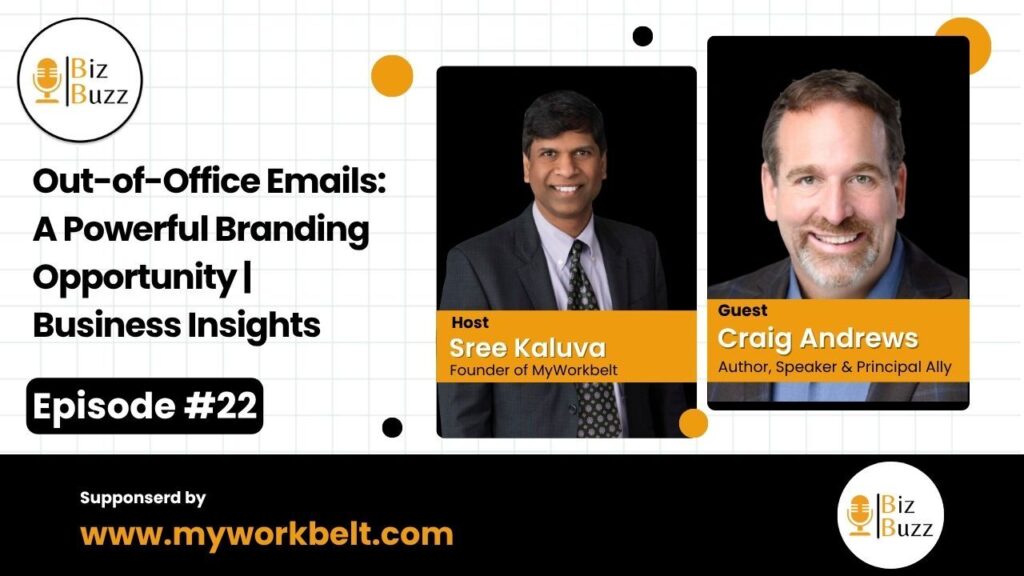 Sree and Craig Andrews discussing how holiday out-of-office emails can enhance business branding on Biz Buzz