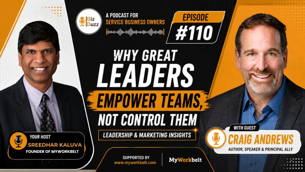 Sreedhar Kaluva and Craig Andrews discussing Why Great Leaders Empower Teams, Not Control Them | Leadership & Marketing Insights with Craig Andrews on the BizBuzz podcast