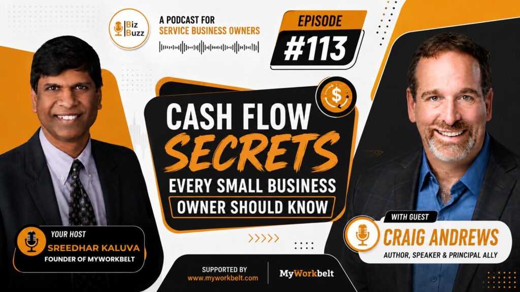 Sreedhar Kaluva and Craig Andrews discussing Cash Flow Secrets Every Small Business Owner Should Know on the BizBuzz podcast